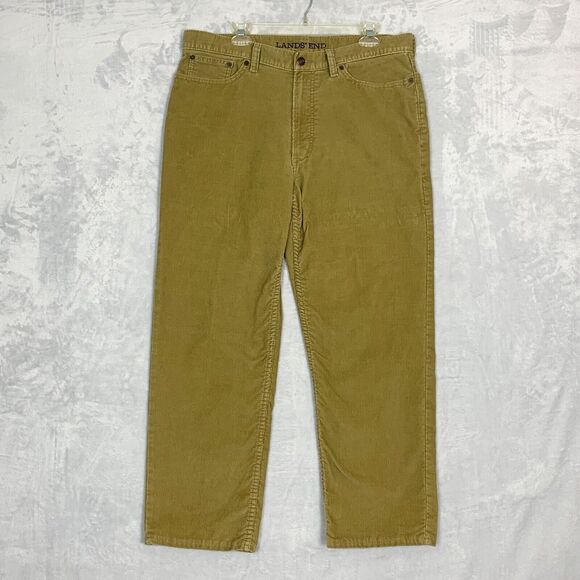 Lands End Pants Mens 37 X 28 Beige Chino Corduroy Khaki Casual Preppy - Picture 1 of 8